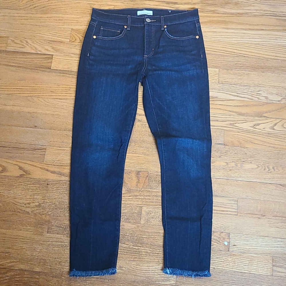 Loft Modern Skinny dark wash raw hem jeans